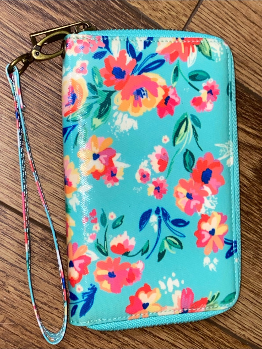 Wander Wallet Bloom Turquoise Floral Zip Wristlet